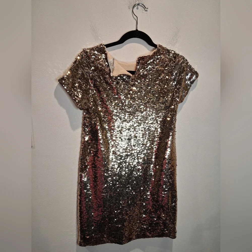 Zara Kids Size 13/14 Yr Gold Sequins Holiday Dress - Picture 2 of 7